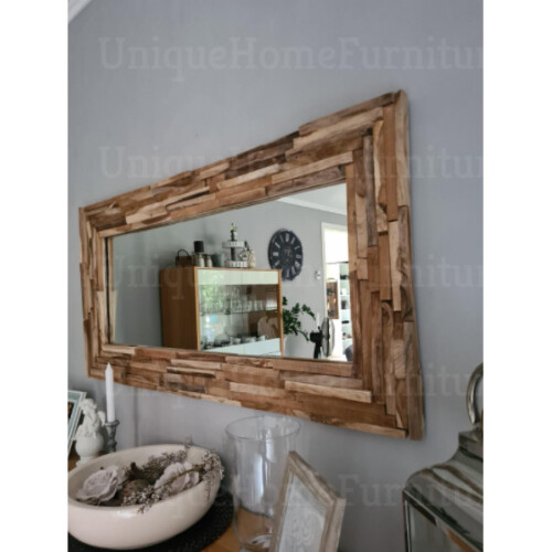 Rustic Wall Mirror Vintage Industrial Style Solid Wood Rectangular Furniture