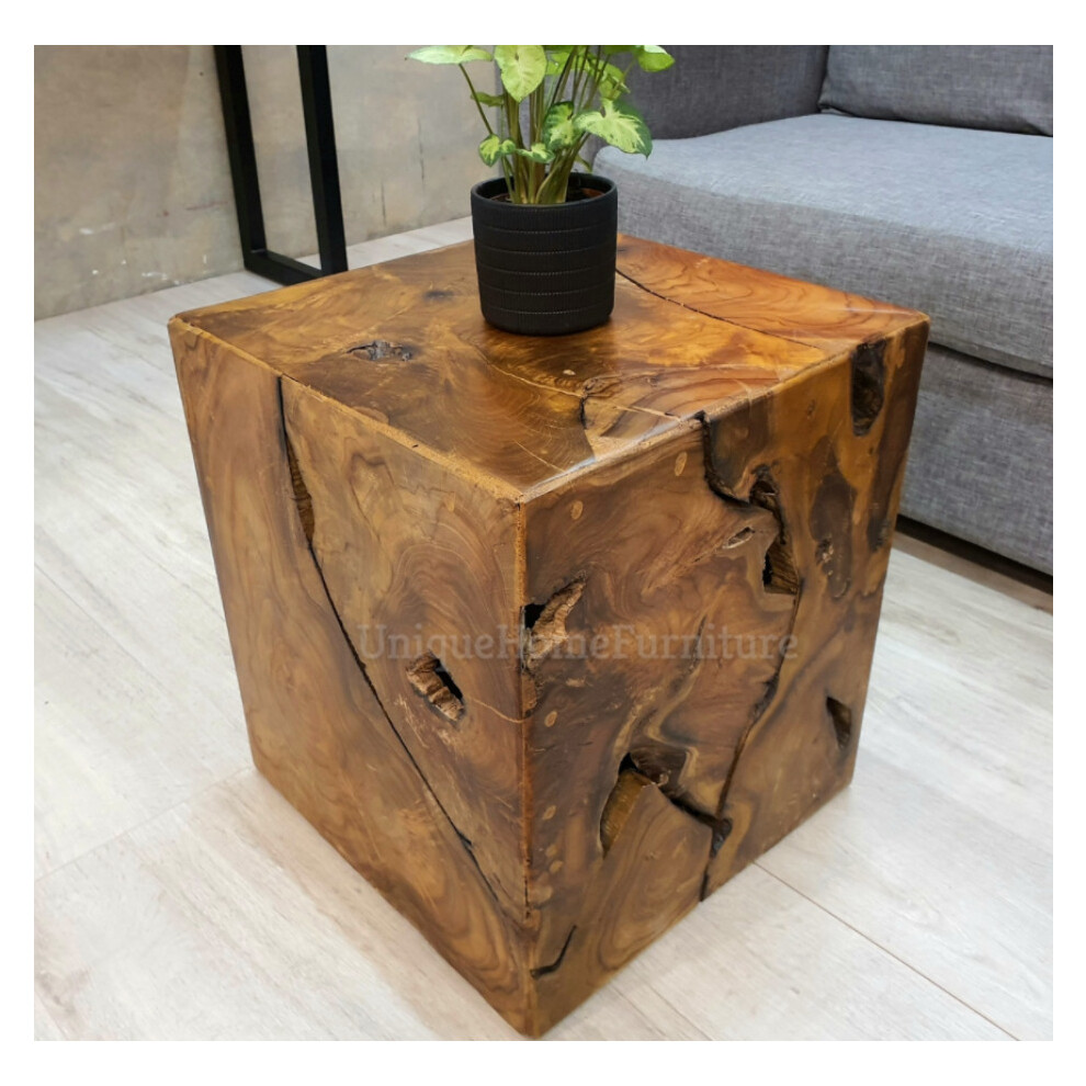 Rustic Side Table Solid Teak Wood Vintage Industrial Style Plant Lamp Stand