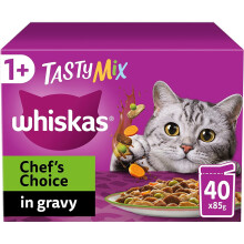 Whiskas Tasty Mix 1+Chef s Choice in Soße 40 x 85 g Beutel, Katzenfutter für Erwachsene