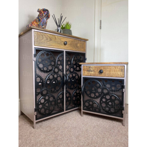 Industrial Bedside Table Rustic Metal Side Cabinet Vintage Retro Storage Cupboard 1