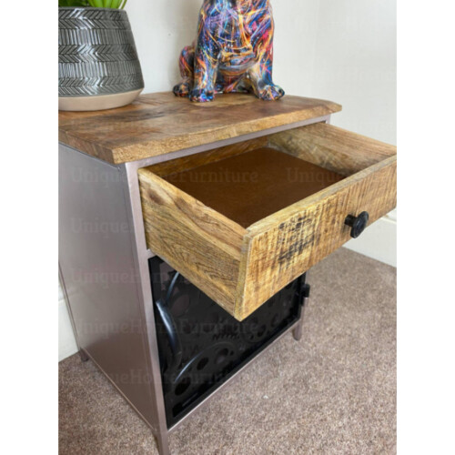Industrial Bedside Table Rustic Metal Side Cabinet Vintage Retro Storage Cupboard 2