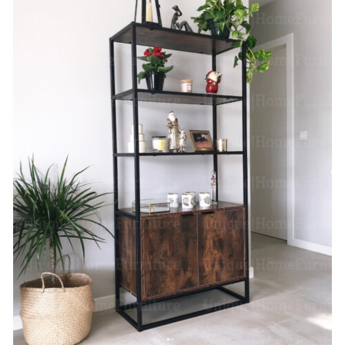 Industrial Bookcase Large Vintage Display Side Cabinet Tall Rustic Storage Unit