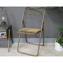 Metal Folding Chair Industrial Dining Seat Vintage Antique Gold Dressing Stool