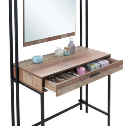Industrial Dressing Table Vintage Retro Vanity Unit Mirror Rustic Oak Bedroom 1