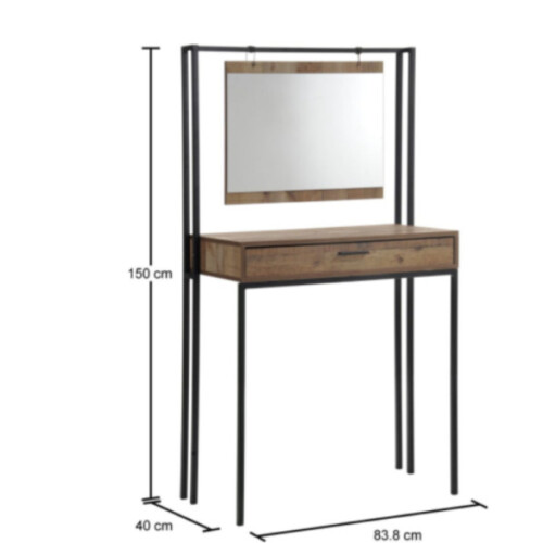 Industrial Dressing Table Vintage Retro Vanity Unit Mirror Rustic Oak Bedroom 2