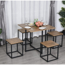 Industrial Dining Table and Chairs Rustic Metal Vintage Bar Set 4 Stools Breakfast Room