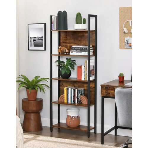 Tall Industrial Bookcase Vintage Display Unit Rustic Slim Storage Shelf Cabinet 1