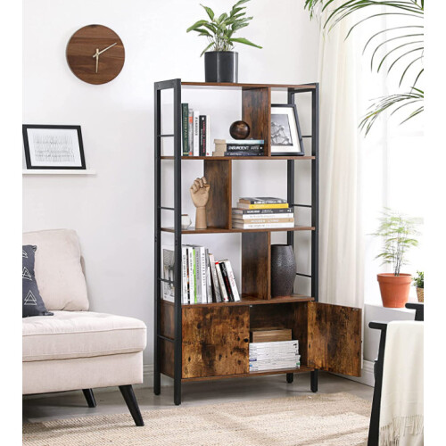 Large Industrial Bookcase Vintage Storage Unit Rustic Metal Cabinet Tall Display 1