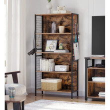 Industrial Shelving Unit Tall Vintage Bookcase Rustic Metal Hooks Retro Storage