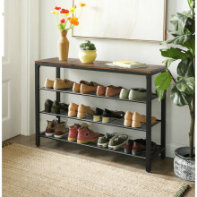 Industrial Shoe Bench Vintage Style Seat Rustic Metal Hallway Storage Tier Rack