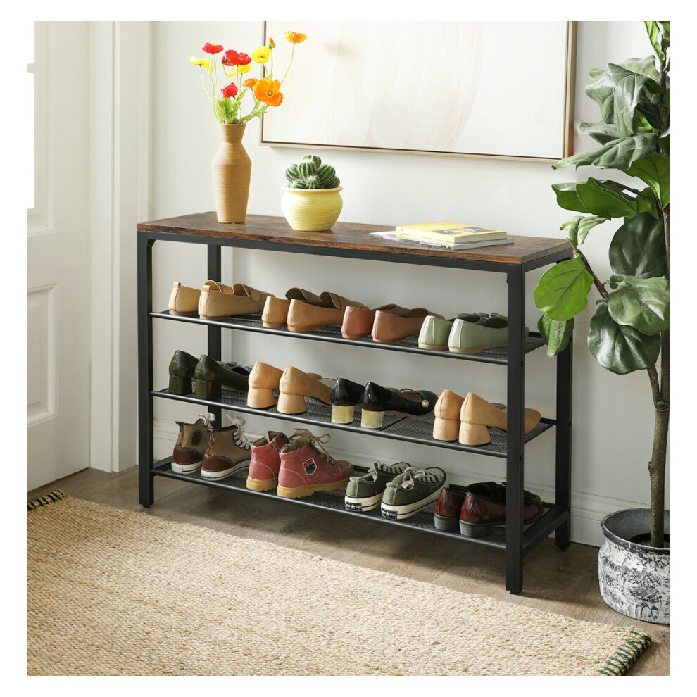 Industrial Shoe Bench Vintage Style Seat Rustic Metal Hallway Storage Tier Rack