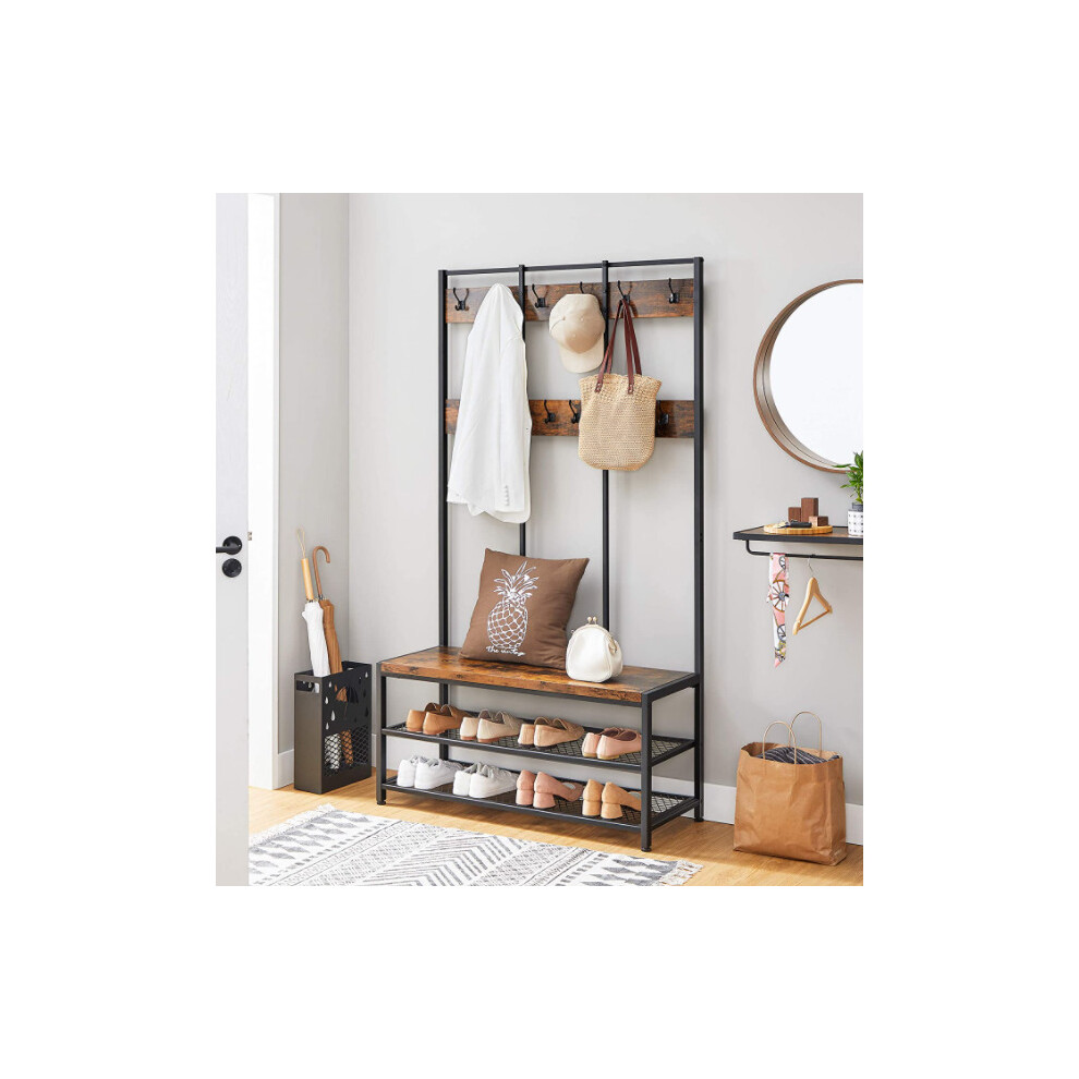 Uhf Industrial Coat Rack Vintage Hallway Hooks Tree Stand Large Rustic Shoe Bench