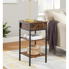 Tall Side Table Rustic Metal Bedside Cabinet Vintage Industrial Storage Shelf Stand