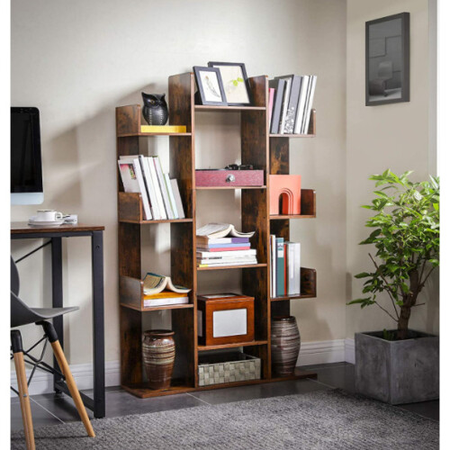 Tall Rustic Bookcase Rustic Storage Display Cabinet Vintage Industrial Room Divider Shelf 1