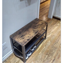 Small Shoe Bench Vintage Industrial Rustic Storage Shelf Hallway Tier Shelf Rack Unit