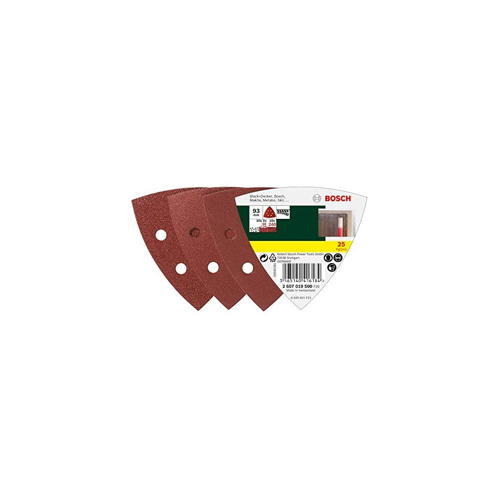 Bosch Home And Garden 2607019500 25 Delta Sanding Sheets Mixed 60240 Grit Red 3165140416184