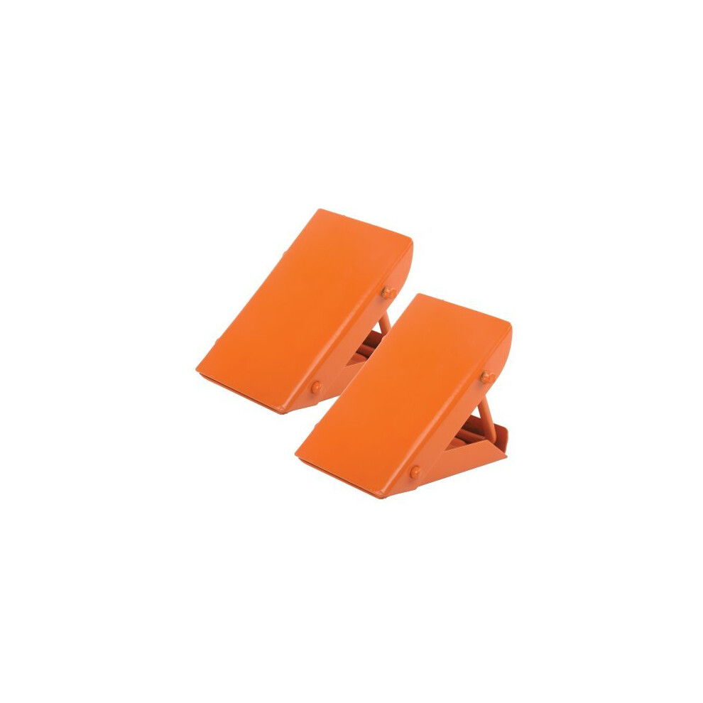 New Silverline 525748 Folding Steel Wheel Chocks Pair Orange