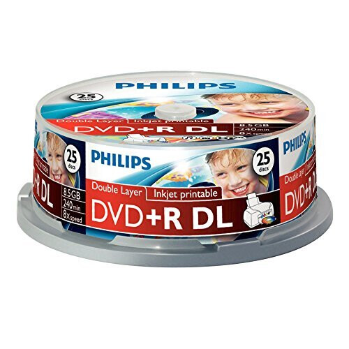 Philips 25 DVD+R Doble Capa Imprimible Philips 8x 8.5GB - Eje