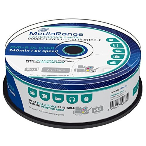 MR474Cake Inkjet Fullsurface Printed Tab DVD  R Blank Discs Spindle 8x Speed 25