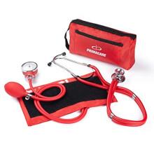 Primacare DS9181RD Professional Aneroid Sphygmomanometer and Sprague Rappaport Stethoscope Manual Blood Pressure Kit with Cuff and Carrying Case Red