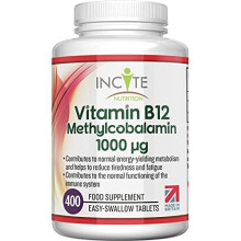 Vitamin B12 1000mcg Methylcobalamin 400 Easy Swallow Vegan Tablets 12 Months Supply High Strength Quality Vitamin B12 Suitable for Vegetarian