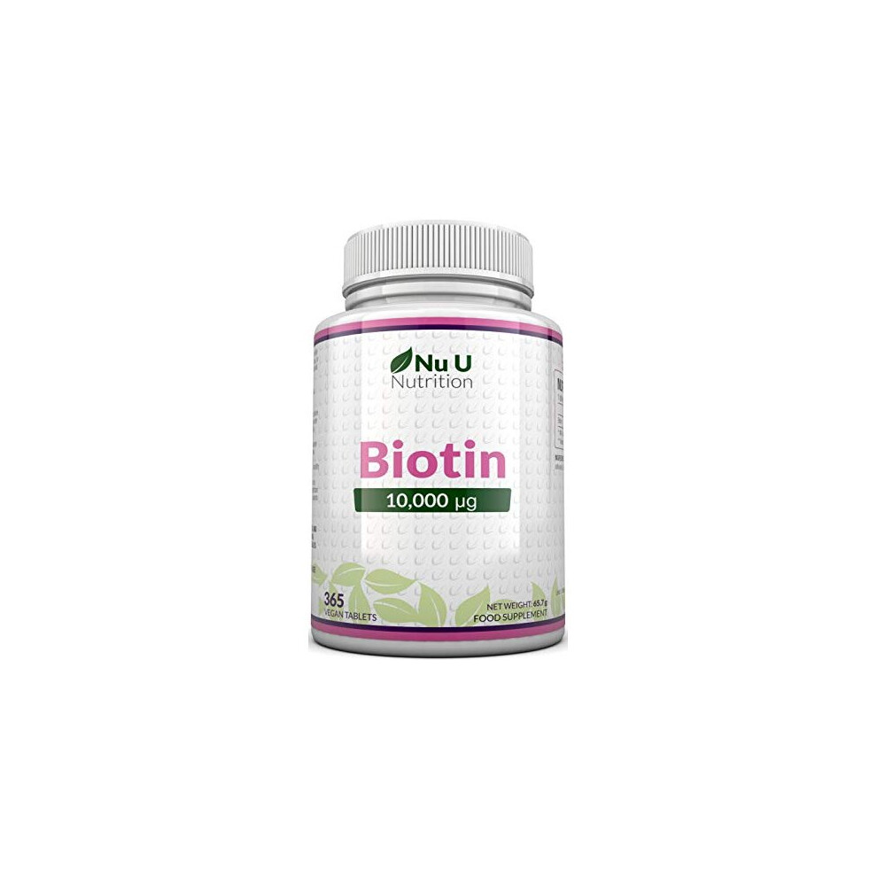 Biotin Hair Growth Supplement  365 Vegan Tablets Full Year Supply  Biotin 10000mcg by Nu U Nutrition