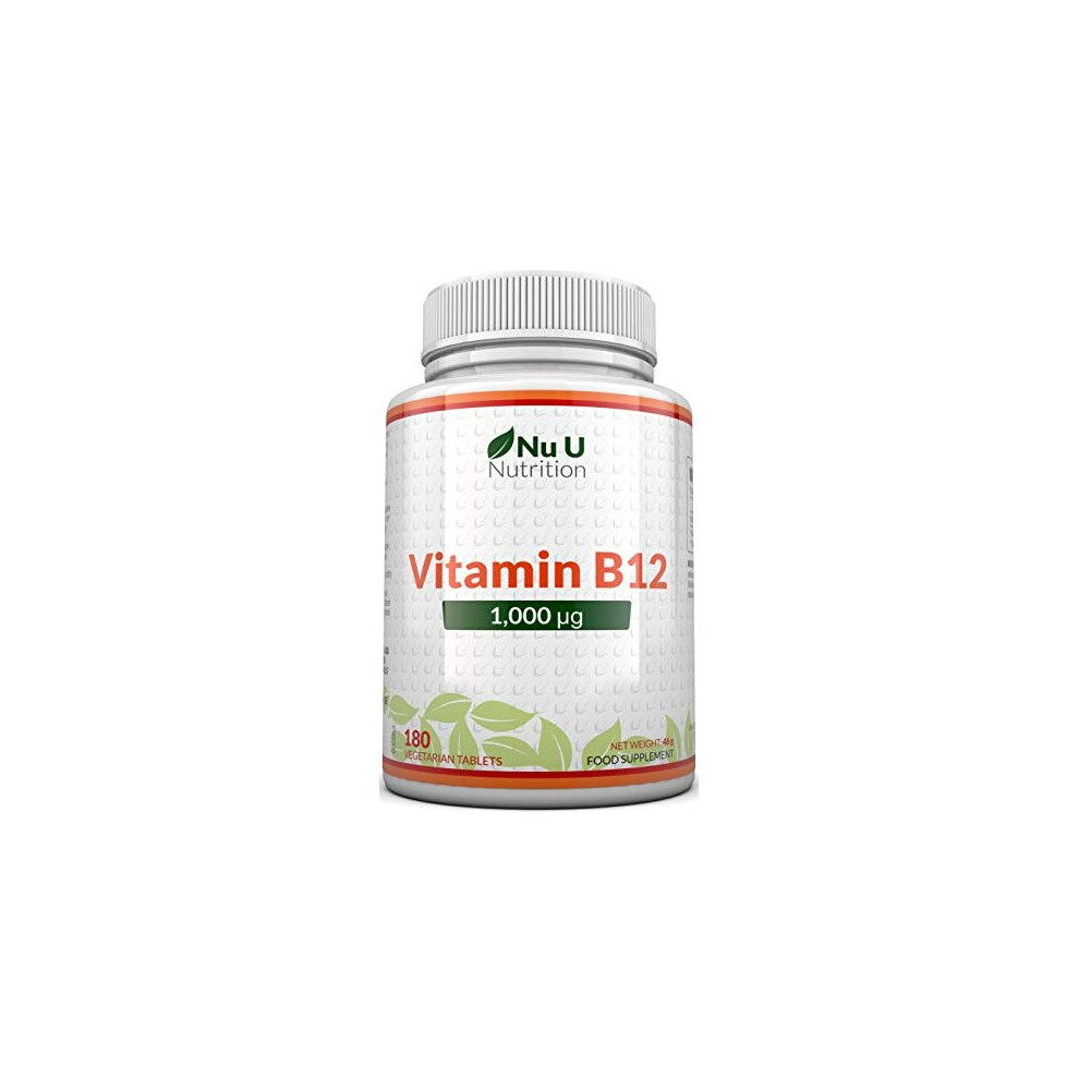 Vitamin B12 1000g  High Strength B12 Methylcobalamin  180 Vegetarian Tablets 6 Month Supply  Made in The UK by Nu U Nutrition