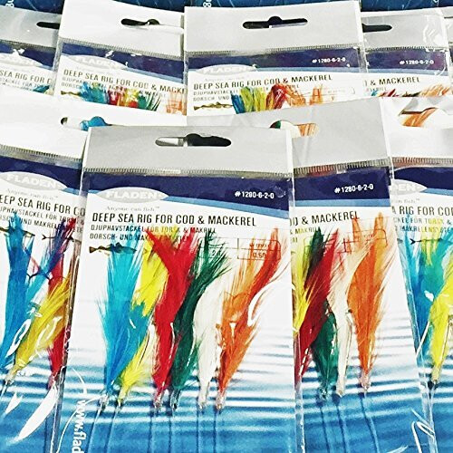 Fladen Min of 23 Packs of MULTI COLOUR FEATHERS  6 Hooks  Sea Fishing Lure Rig Hook Size 20  Excellent Deep Sea Rig for Herring and Mackerel 17128062025