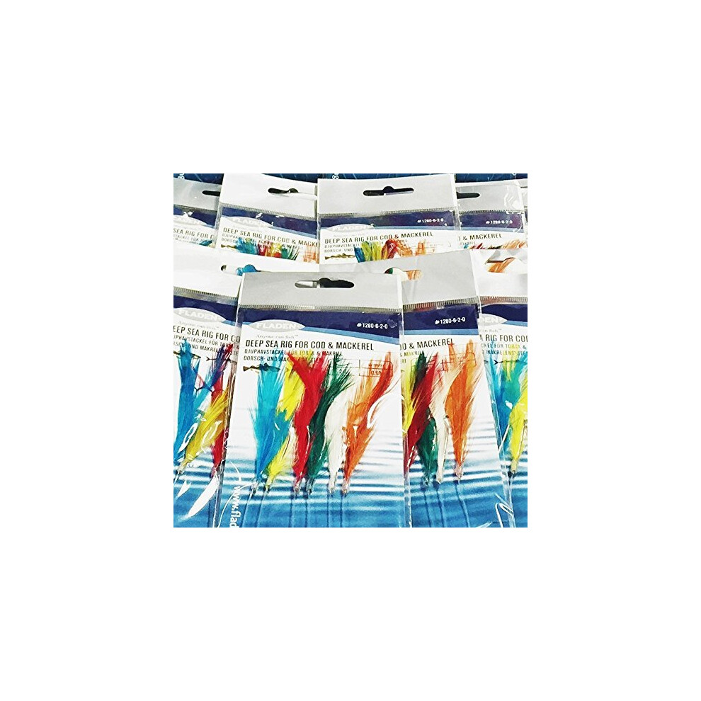 Min of 23 Packs of MULTI COLOUR FEATHERS  6 Hooks  Sea Fishing Lure Rig Hook Size 20  Excellent Deep Sea Rig for Herring and Mackerel 17128062025