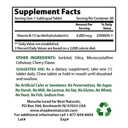 Vitamin B12 as Methylcobalamin Methyl B12 6000 mcg Tablet 60 Count 1