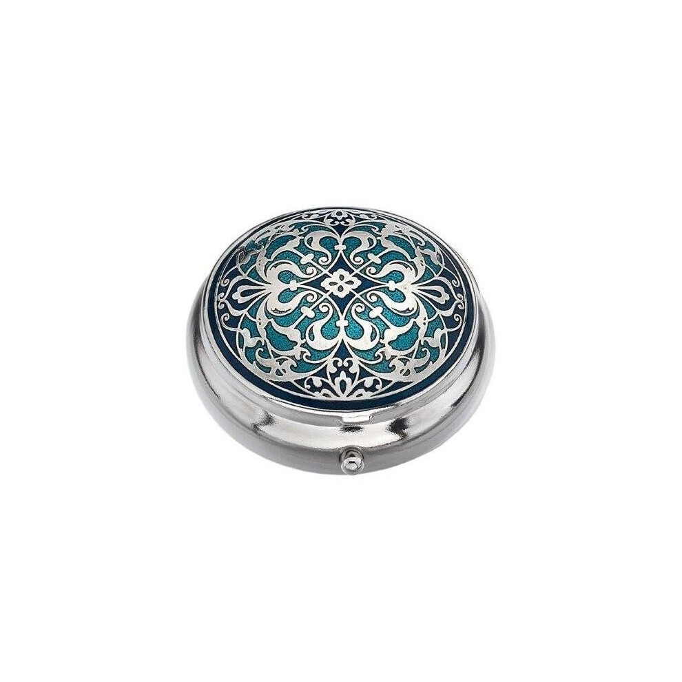 Sea Gems Presented By Celtic Glass Designs Pill Box Standard Size In An Arabesque Design In Colour Blue