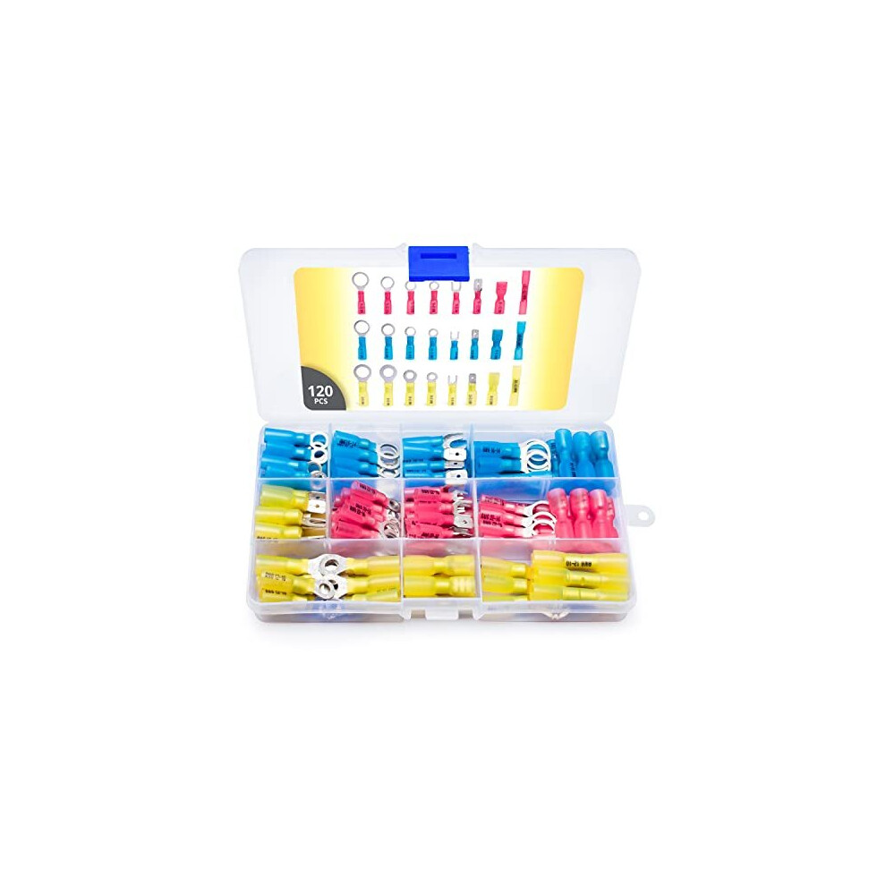 Heat Shrink Wire Connectors Electrical Connectors Kit Marine Automotive Crimp Terminals 2210 Gauge 120 PCS