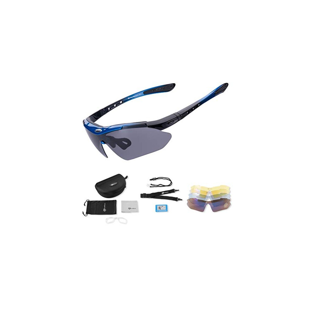 Polarized Cycling Sunglasses for Men Women Sports Sunglasses UV Protection Cycling Glasses with 5 Interchangeable Lenses Bike Goggles TR90 Unbreakable