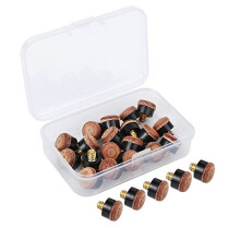 20 Pieces Screw on Tips 10 mm Cue Tips with Plastic Storage Box for Pool Cues and Snooker Brown