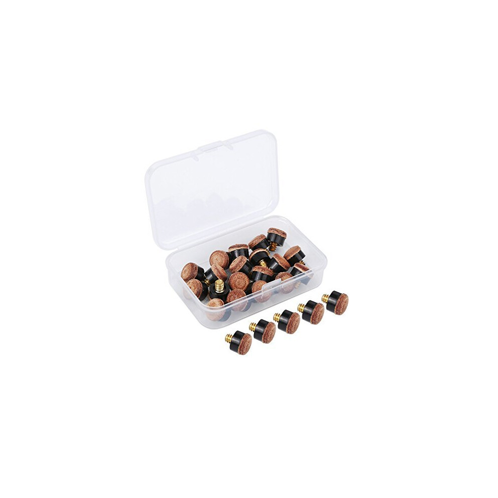 20 Pieces Screw on Tips 10 mm Cue Tips with Plastic Storage Box for Pool Cues and Snooker Brown