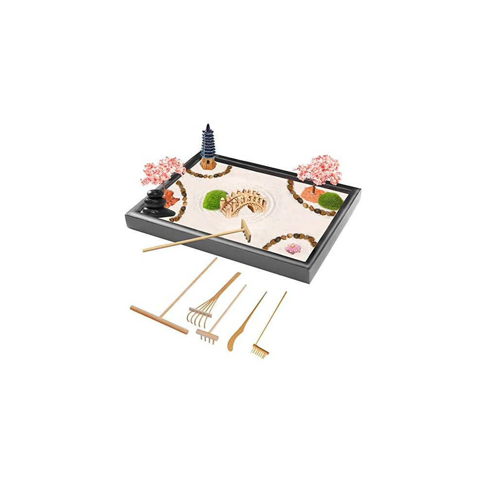 Zen Garden Kit 28 x 20cm11x8 inch Large Japanese Zen Sand Rock Garden With 6 Handmade Bamboo ToolsHome office Desktop Zen DecorPremium Package Kit 28