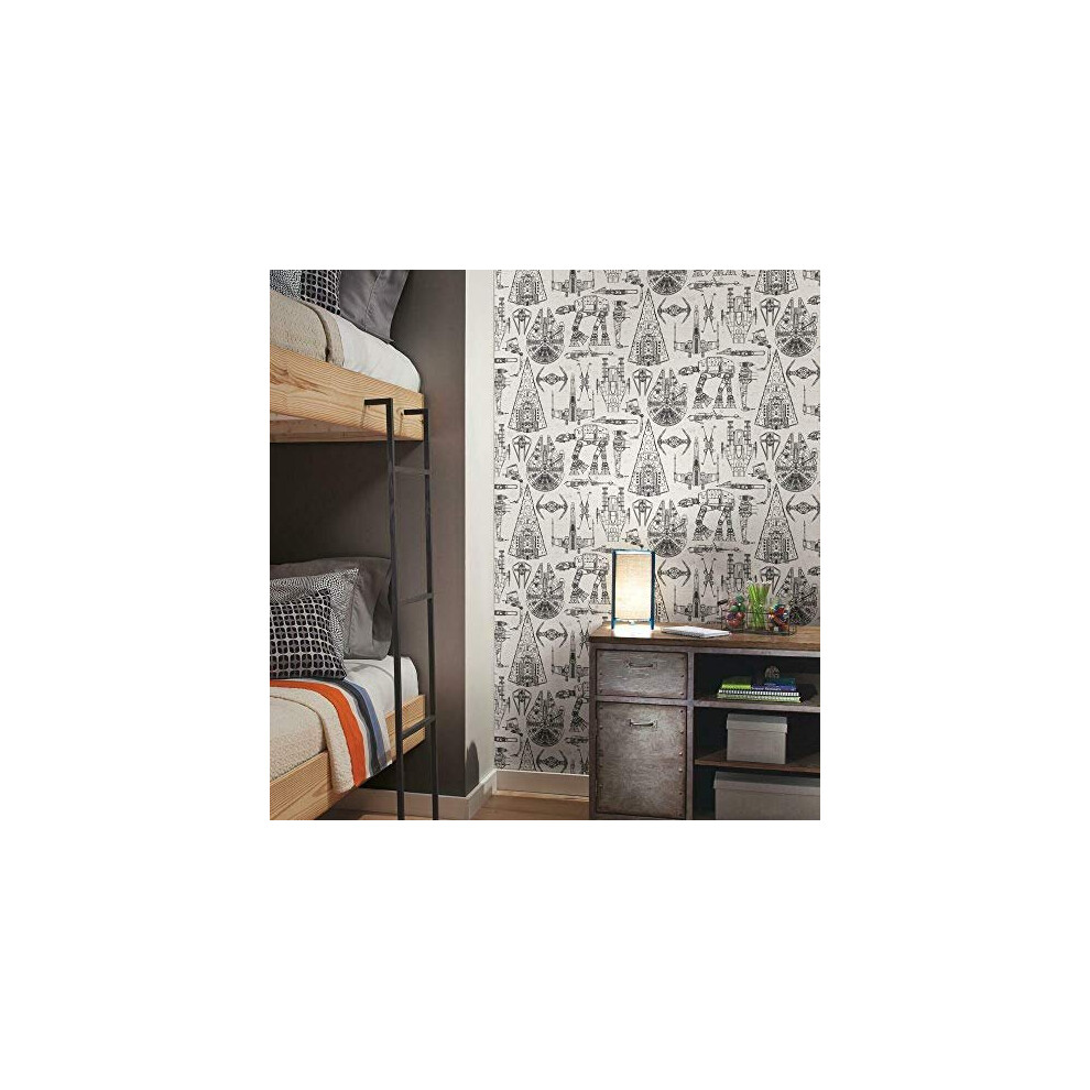 Photos - Wallpaper Roommates RMK11036WP Star Wars Blueprint Peel Stick  Black 205 x 165 feet 