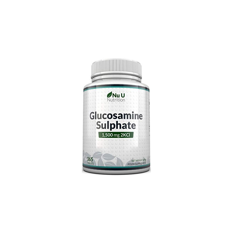 Glucosamine Sulphate 1500 mg 2KCl 365 Tablets 1 Year Supply High Strength Glucosamine Tablets 2KCl Made in The UK by Nu U Nutrition