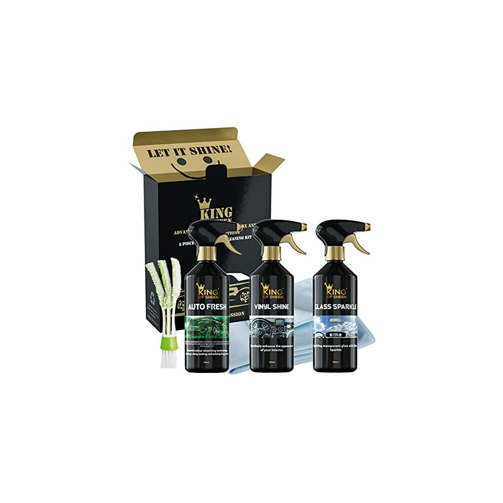 Interior Car Cleaning Kit Auto Fresh 500Ml Vinyl Shine 500Ml And Glass Sparkle 500Ml Professional Glass Microfibre Cloth And Mini Detailing Duster 726811465936