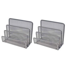 Small Letter Sorter Pack of 2 Desktop File Organizer Metal Mesh Paper Stacking Sorter Holder 3 Slots 2 Silver