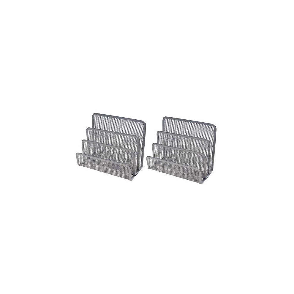 Photos - Other Furniture Small Letter Sorter Pack of 2 Desktop File Organizer Metal Mesh Paper Stacking Sorter Holder 3 Slots 2 Silver