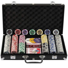 300 Piece Texas Holdem Poker Chips Set with Aluminum Case2 Decks of Cards Dealer Small Blind Big Blind Buttons and 5 Dice 300 Piece Chips