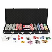 Texas Holdem Poker Chips Set with Aluminum Case2 Decks of Cards Dealer Small Blind Big Blind Buttons and 5 Dice 500 Piece Chips