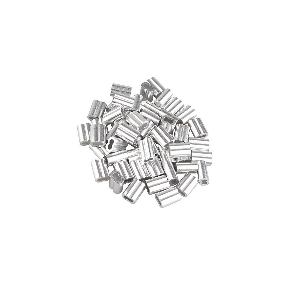 Futheda Silver 50 Pcs Aluminum Crimping Loop Sleeve Clips With Double Ferrulesholes For 30Mm Cable Wire Rope Tone