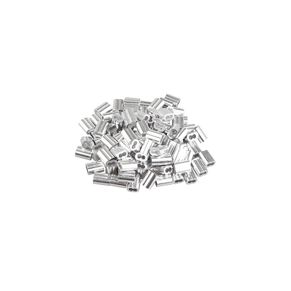 100 Pcs Aluminum Crimping Loop Sleeve Clips With Double Ferrulesholes For 25Mm Cable Wire Rope Silver Tone 682838558009