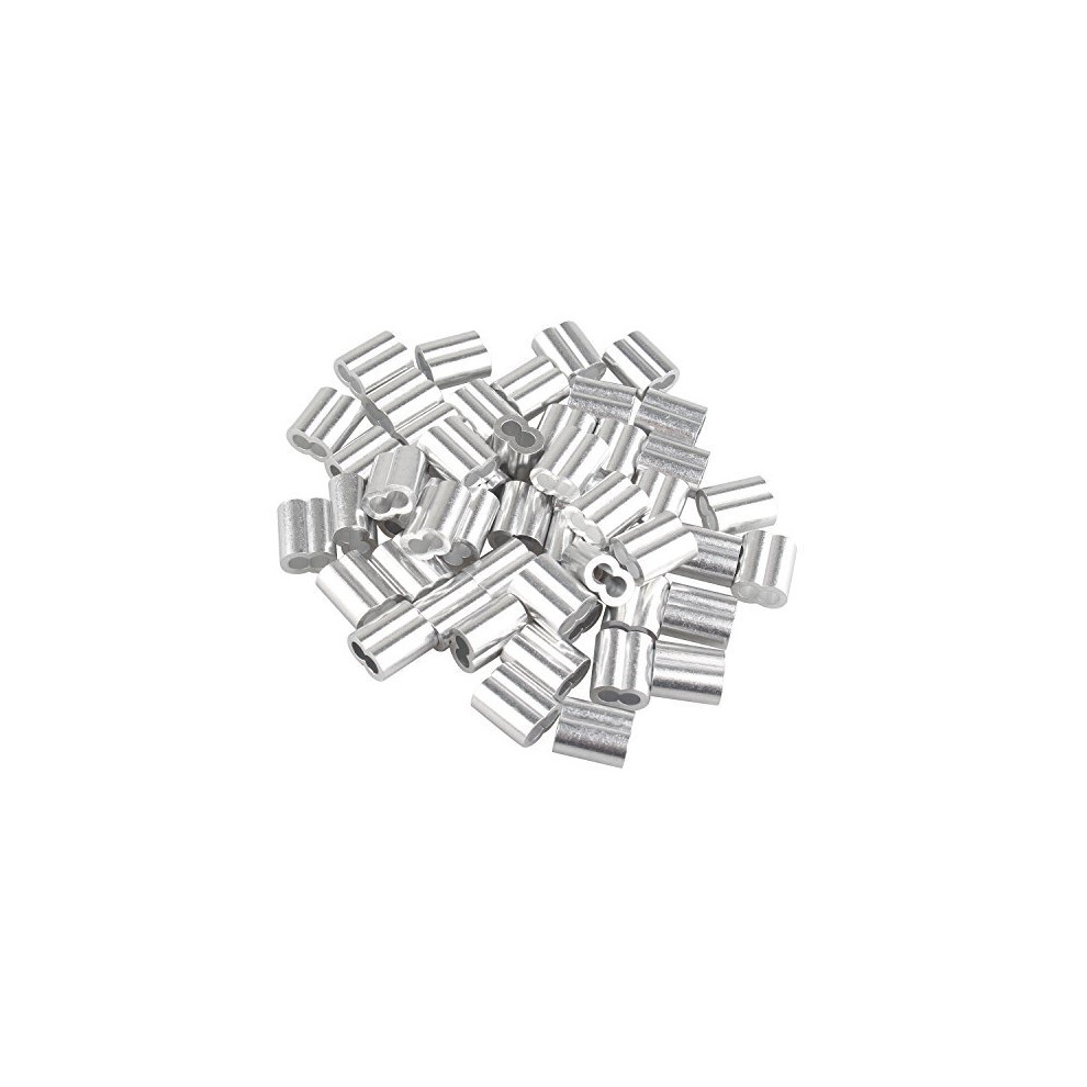 50 Pcs Aluminum Crimping Loop Sleeve Clips With Double Ferrulesholes For 40Mm Cable Wire Rope Silver Tone 682838558023