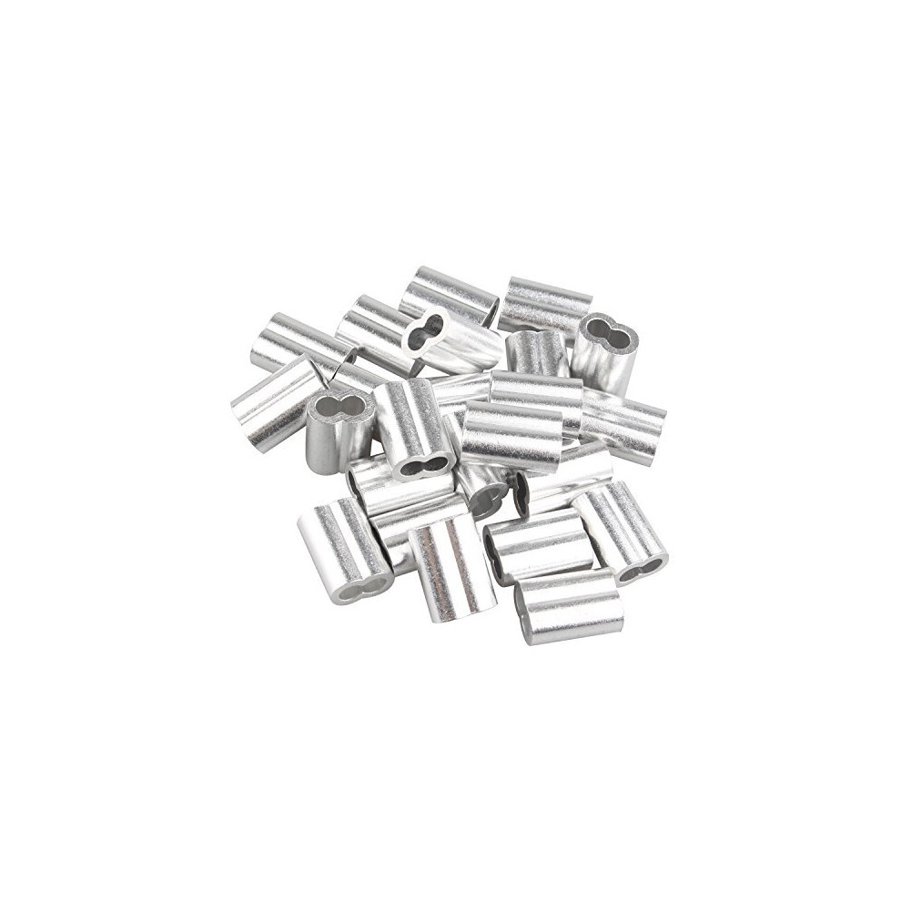 Futheda Silver 25 Pcs Aluminum Crimping Loop Sleeve Clips With Double Ferrulesholes For 50Mm Cable Wire Rope Tone