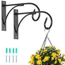 2 Pcs Hanging Basket Bracket Outdoor Plant Hooks Black Fence Hooks for Hanging Baskets Metal Garden Hanging Hooks Wall Plant Hanger Brackets for