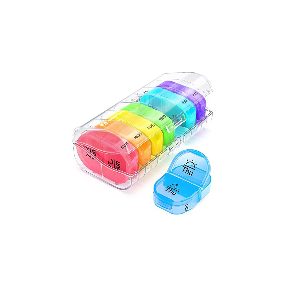 Pill Box Organiser with Free Smartphone Reminder App Pill Boxes 7 Day 2 Times A Day with 7 Colorful Attachable Tablet Box for Medicine Medication Box