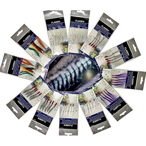 Fladen Fishing 12 2 x 6 Styles Assorted Classic Ready to Use Tied Boat Sea and Shore Feather Lure Rig Range for Cod Herring and Mackerel on a Backing Card